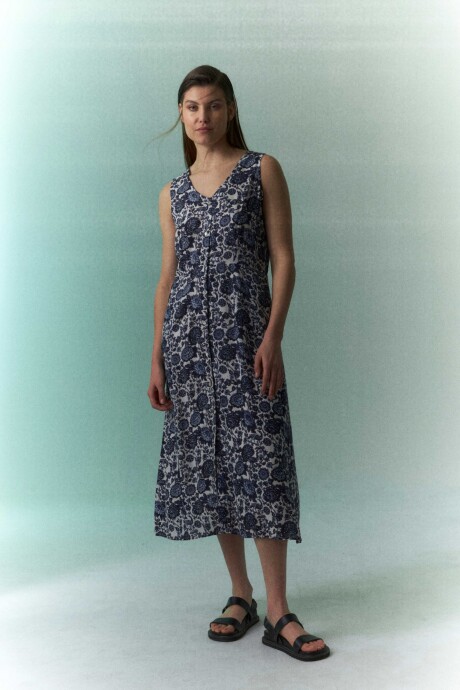 Vestido estampado con botones azul marino