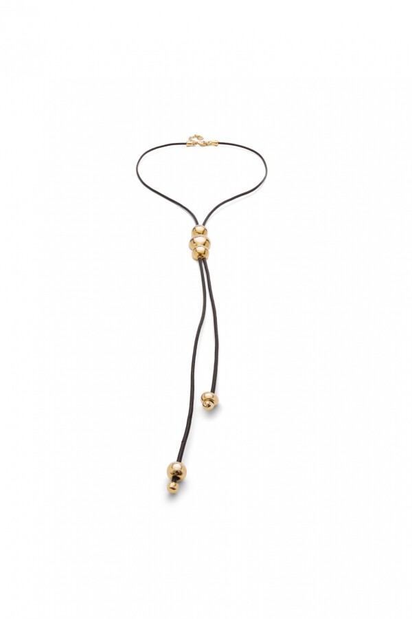 COLGANTE DE CUERO CON ALEACIÓN DE METALES BAÑADO EN ORO 18K EN TRES BOLAS Colgante