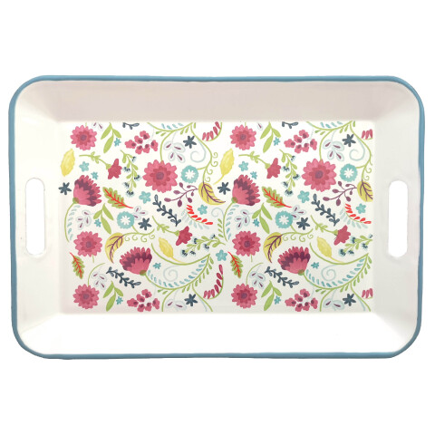 Bandeja de metal esmaltado 41,5 x 28,5 cm Flores