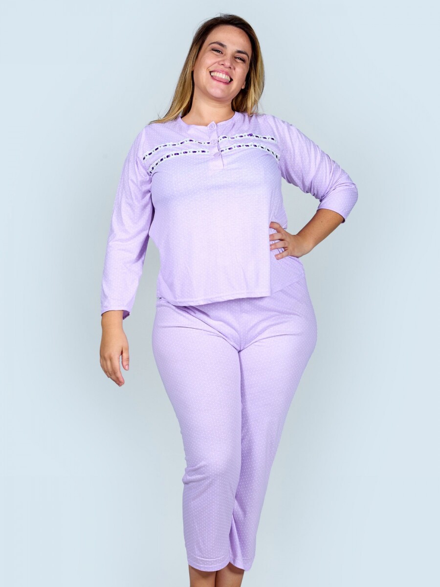 Pijama de algodón con lunares chiquitos América - Lila 