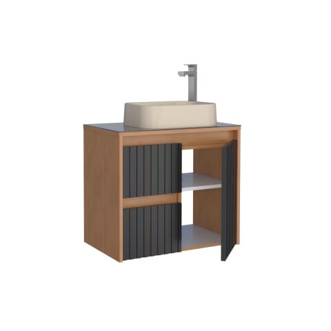 Mueble de baño suspendido Kyoto Negro 61 cm con tapa de vidrio sin bacha Mueble De Baño Suspendido Kyoto Negro 61 Cm Con Tapa De Vidrio Sin Bacha