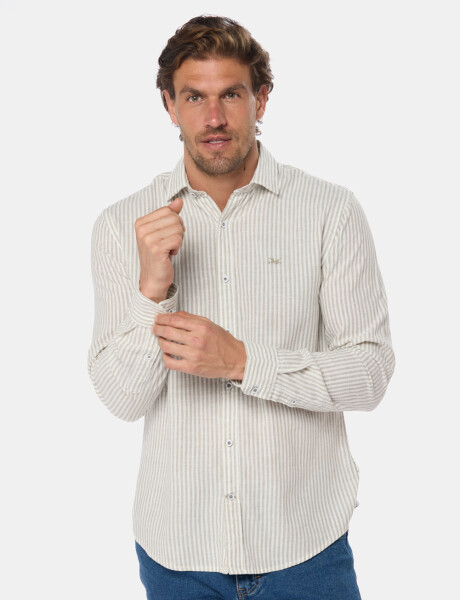 CAMISA DE LINO RAYADA Verde