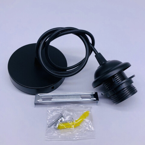 Porta lampara con cable colgante E27 negro Porta lampara con cable colgante E27 negro
