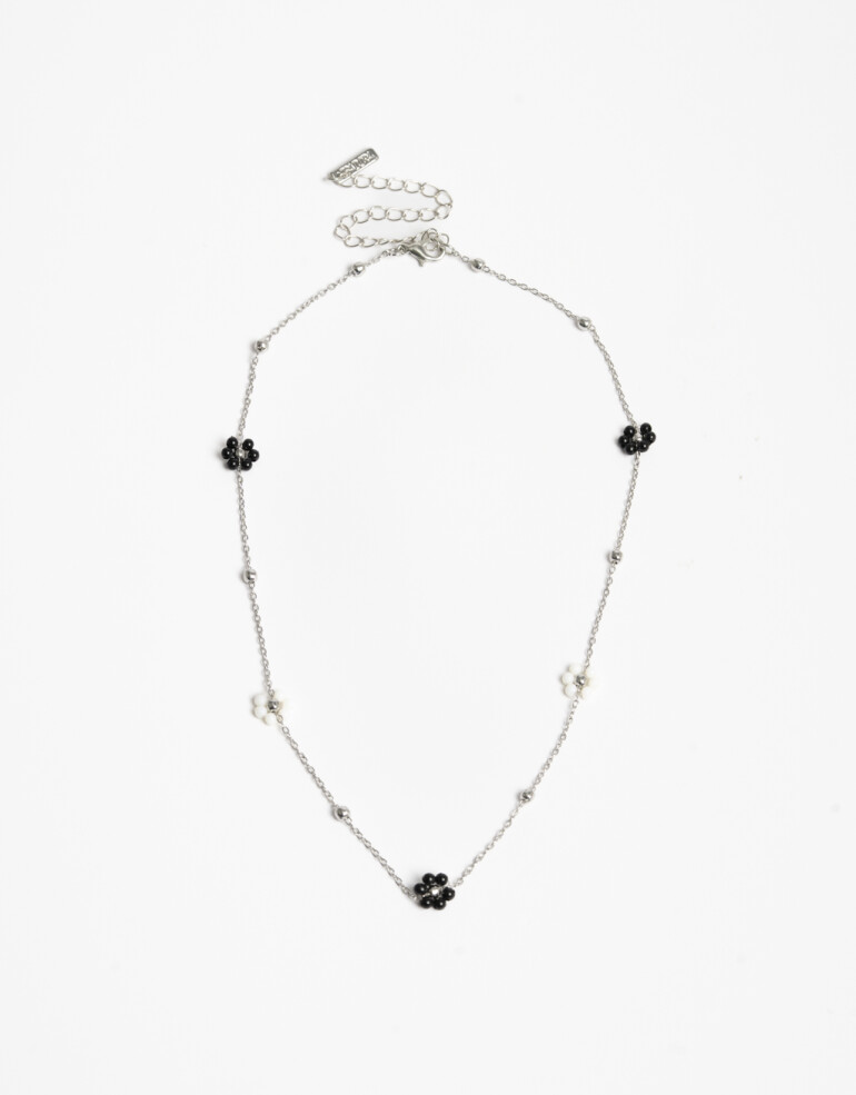 Collares Cortos Metal Collar Corto Beads Flores - Plateado Rodio