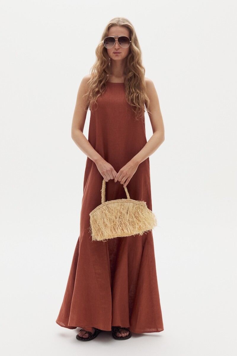 Vestido Largo Alfie en Lino Hazelnut