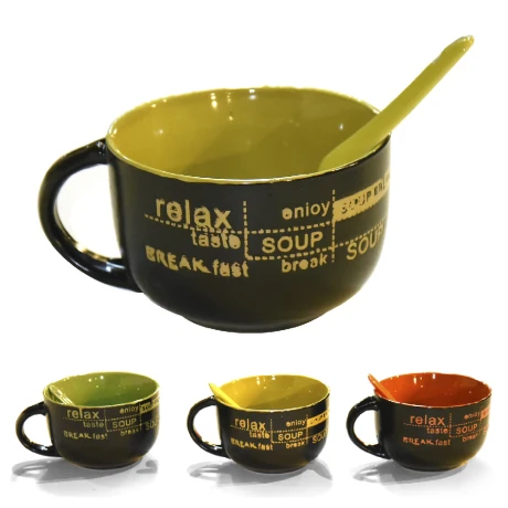 Tazon Ceramica Sopero Con Cuchara 550 Ml- 11x7cm Tazon Ceramica Sopero Con Cuchara 550 Ml- 11x7cm