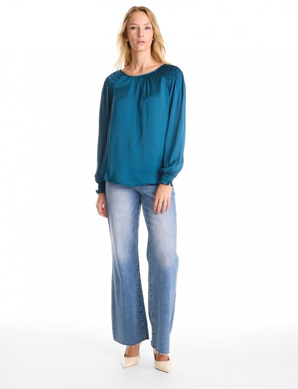 Blusa Saten Frunces PETROLEO