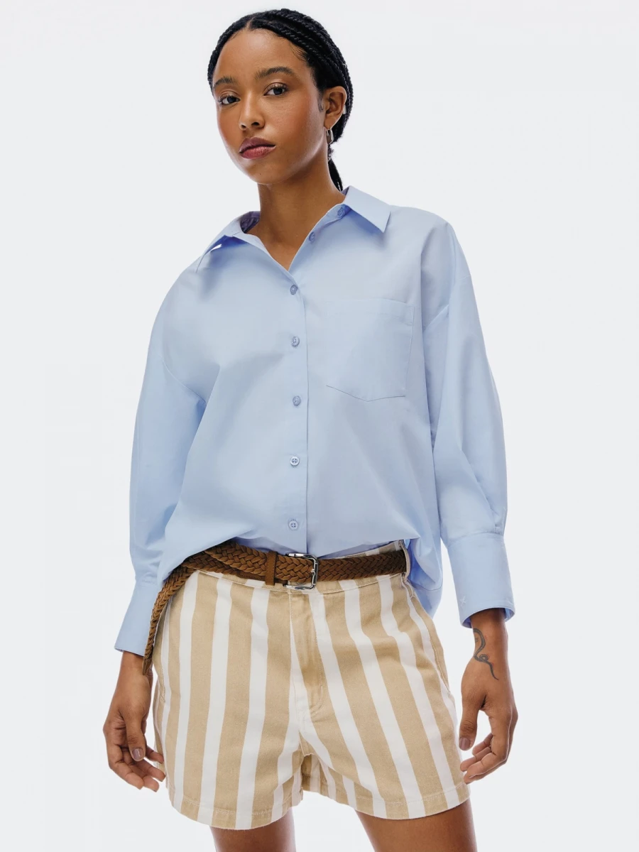 CAMISA DE ALGODÓN CON BOLSILLOS - CELESTE — Hering