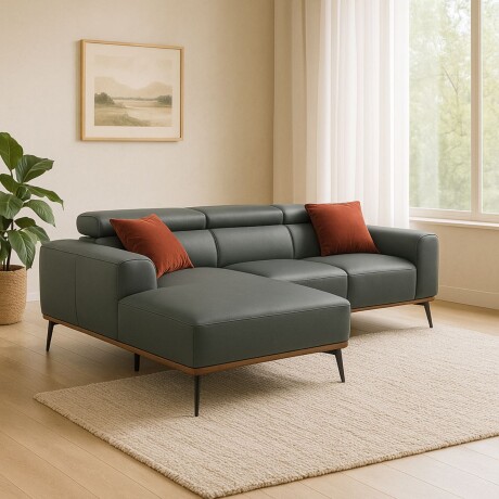 Sofá con chaise DUNA CUERO GRIS - IZQUIERDO