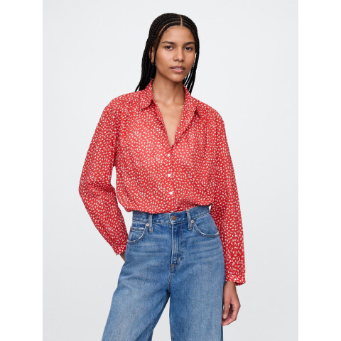 LS PRAIRIE SHIRT RED FLORAL PRINT
