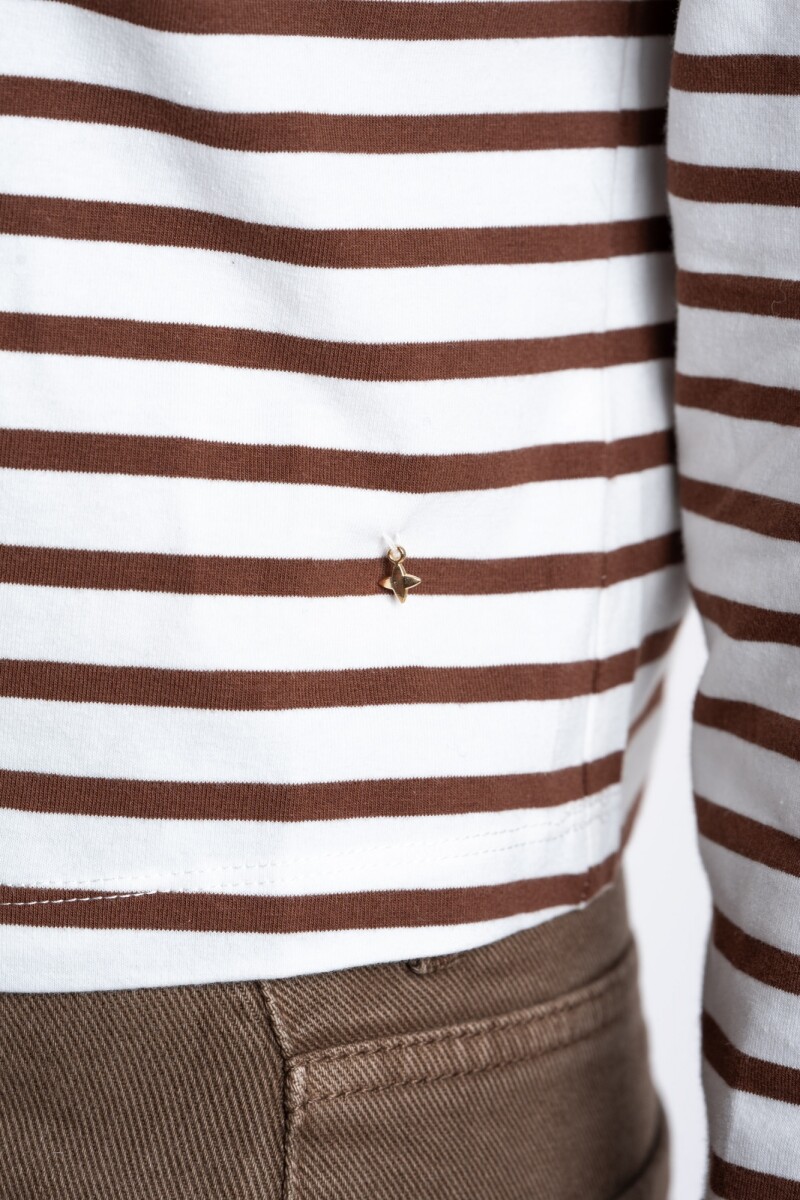 Remera Algodón Elastano Rayada Chocolate
