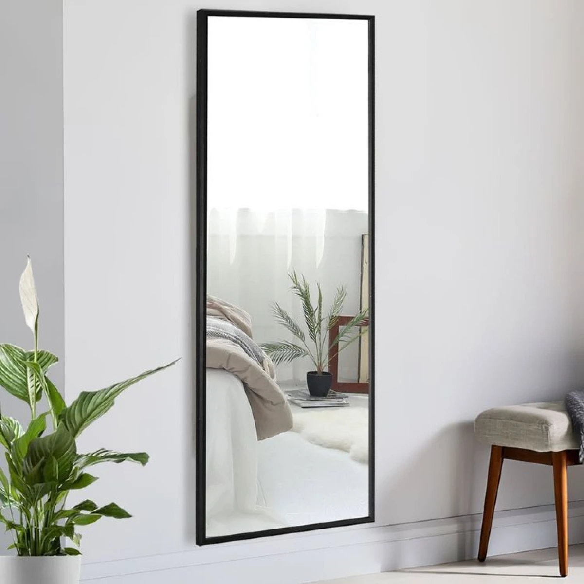 Espejo Rectangular Marco Aluminio Negro Alto 150cm x Largo 45cm 