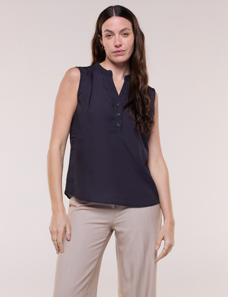 Blusa De Gasa Con Botones - Negro 