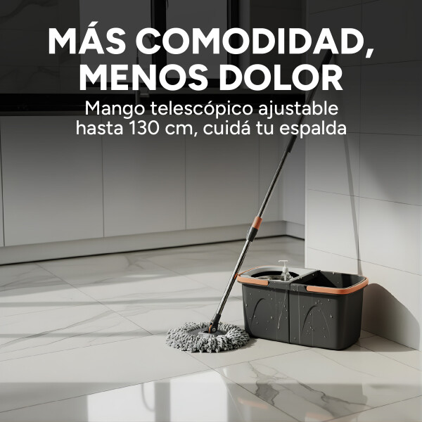 Mopa Balde Trapeador Giratorio Centrifugado Extensible Pro Color Gris