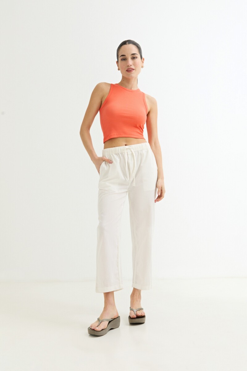 Pantalón ancho lino - Blanco 
