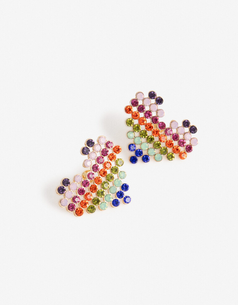 Aros Pasantes Color Aros Pasantes Corazón Strass - Combinacion Multicolor