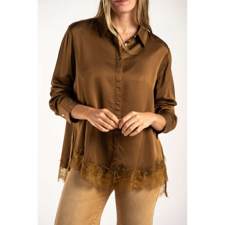 Camisa Saten Ruedo Encaje Chocolate