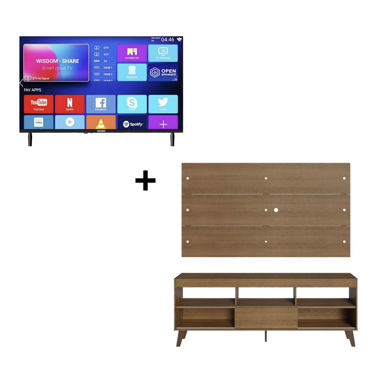 Rack con Panel para TV + TV Asano 43" Smart FHD 