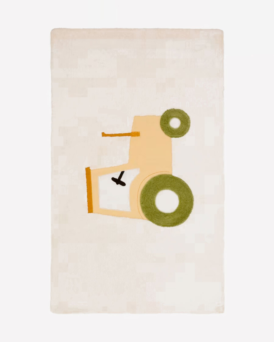 Alfombra Pecky 100% de algodón beige con tractor 90 x 150 cm 