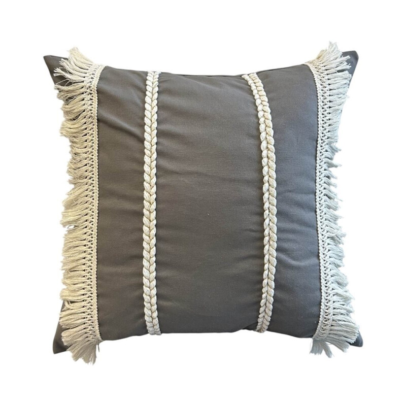 Almohadón con Trenzas y Flecos 45x45cm Gris