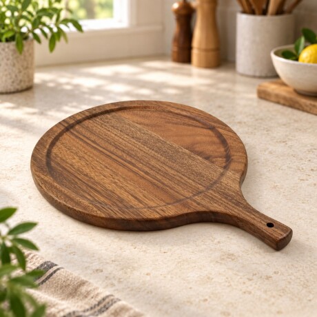 Tabla de Cocina - Madera de Acacia Redonda c/Mango Tabla de Cocina - Madera de Acacia Redonda c/Mango