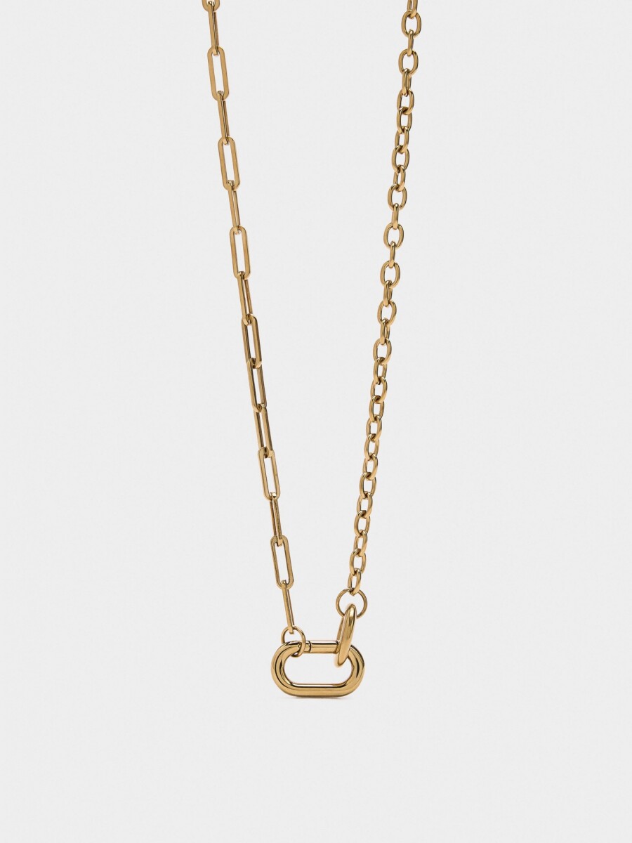 Collar De Eslabones Con Colgante Mosquetón dorado