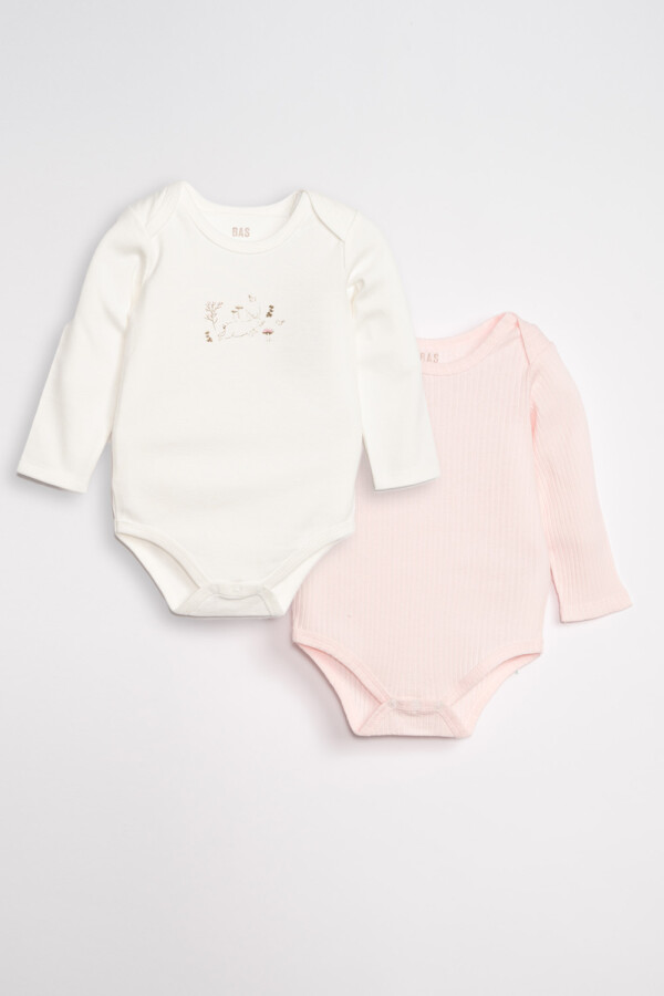 Pack x2 Body Manga Larga Estampa Conejo Blanco Y Rosa