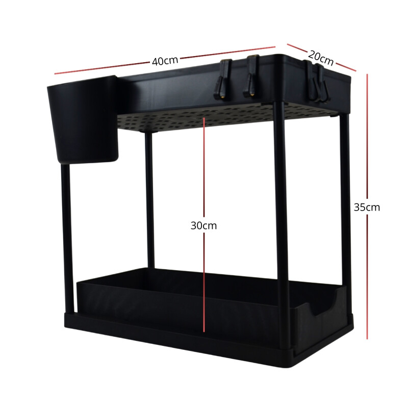 Organizador 2 estantes deslizables bajo mesada NEGRO