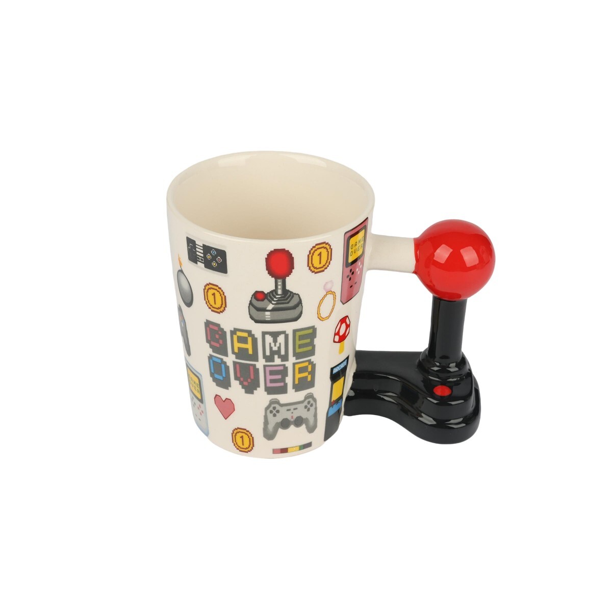 TAZA GAME OVER CON ASA DE JOYSTICK ARCADE 