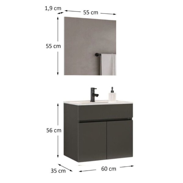 MUEBLE DE BAÑO SUSPENDIDO 60 CM CON MESADA Y ESPEJO - GRAFITO MUEBLE DE BAÑO SUSPENDIDO 60 CM CON MESADA Y ESPEJO - GRAFITO