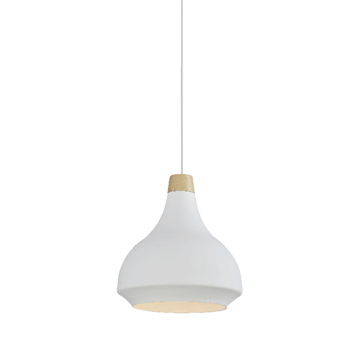 Lámpara colgante campana metal blanco y madera Ø34 - IX9016 