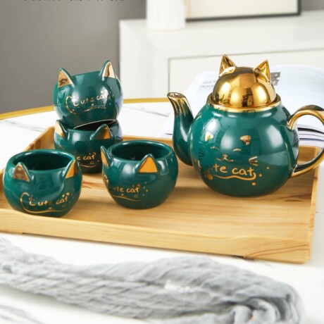 Juego De Té Cat Verde