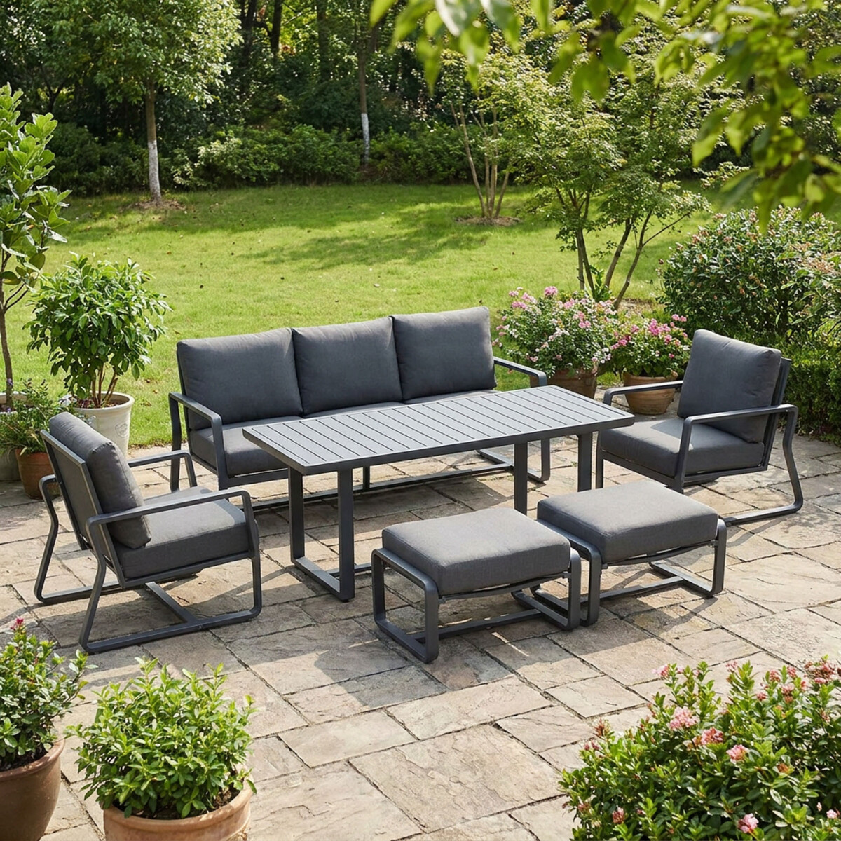 SET LIVING COMEDOR - ALUMINIO GRIS PACIFIC 