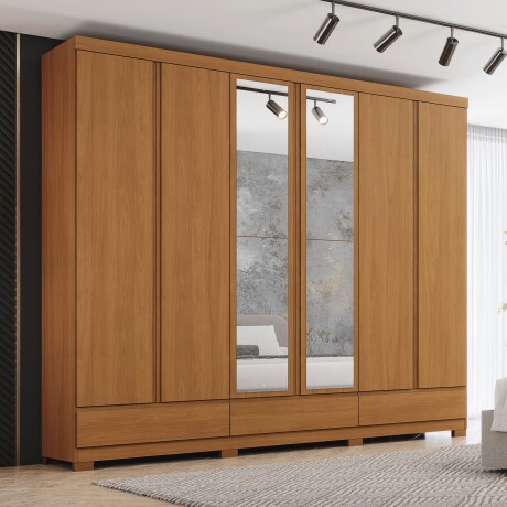 ROPERO IMPERIAL 6 PUERTAS 9 CAJONES CON ESPEJOS GUARDARROPA CLOSET ARMARIO 100% MDF COLOR MADERA