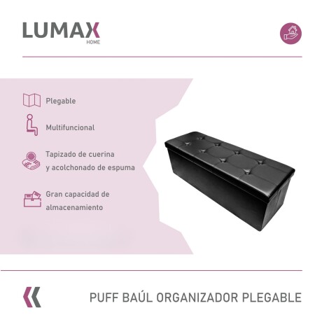 Puff Baúl Lumax Plegable 75x38 cm Organizador Living Dormitorio Negro