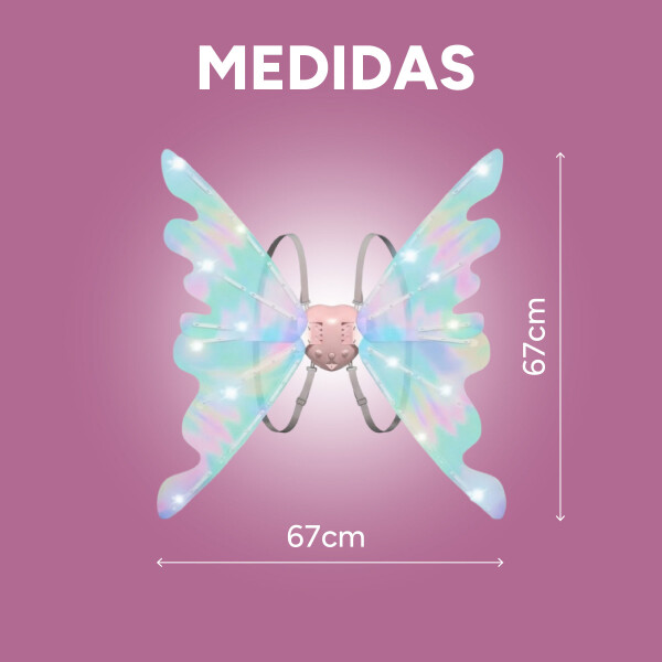 Set Alas Hada Mariposa Luminosas Led Correas Ajustables Niña Color Celeste