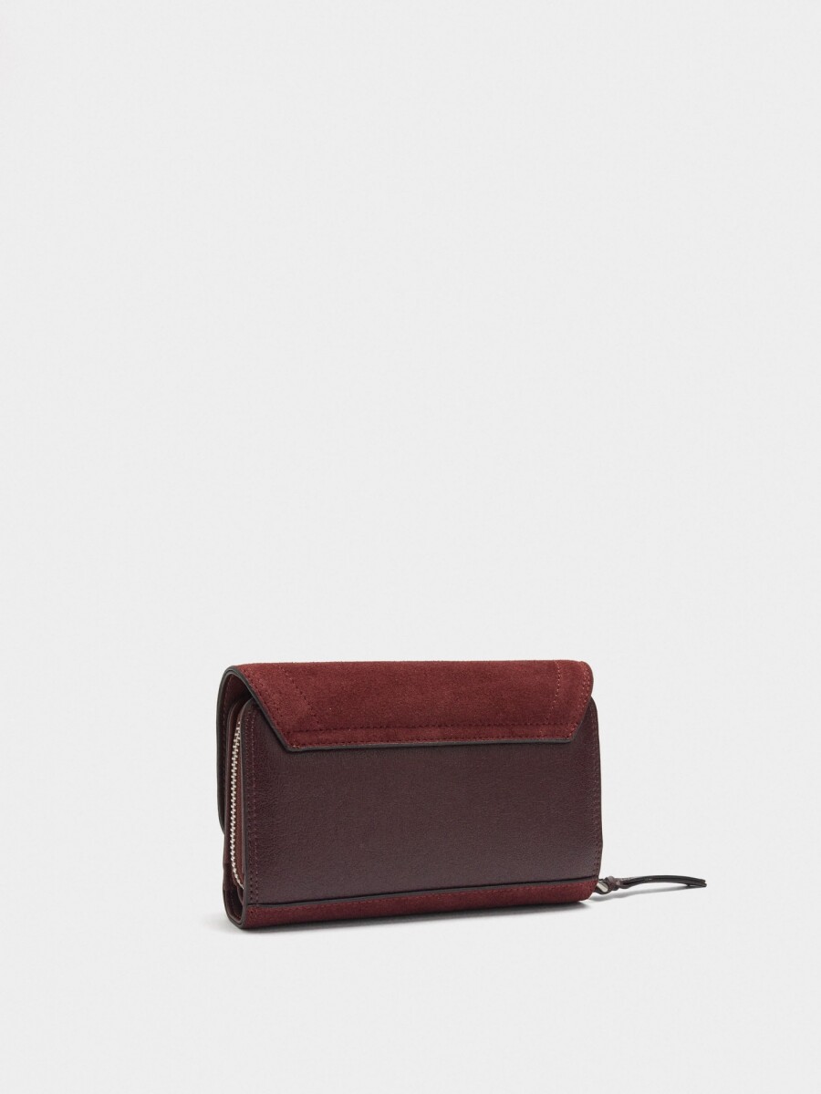 Cartera Detalles De Piel Con Solapa burdeos