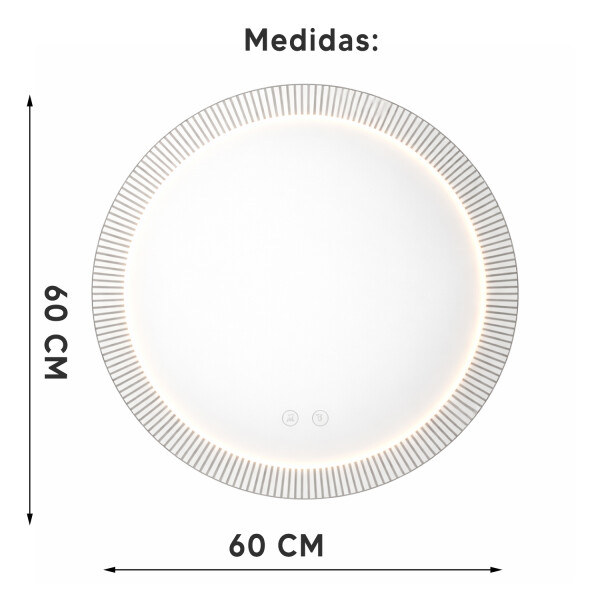 Espejo Tramado Led Redondo Baño 60 X 60 Cm Led05 ESPEJO REDONDO LED05 60CM BORDE TRAMADO