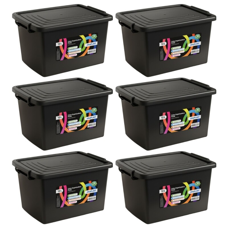Set x6 Caja organizadora 10lts NEGRO