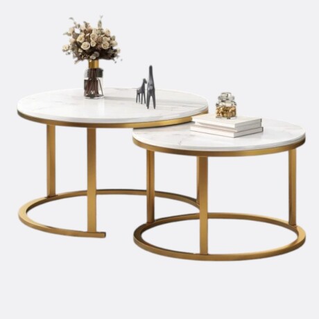 Mesa Auxiliar Circular Doble Chica Blanco y Dorado