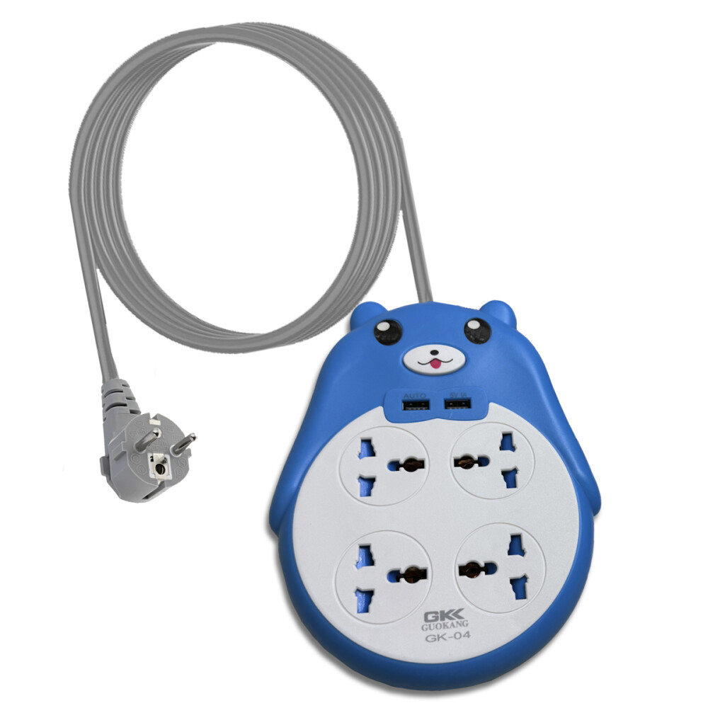 Alargue Con Diseño De Osito y 2 Puerto USB Azul