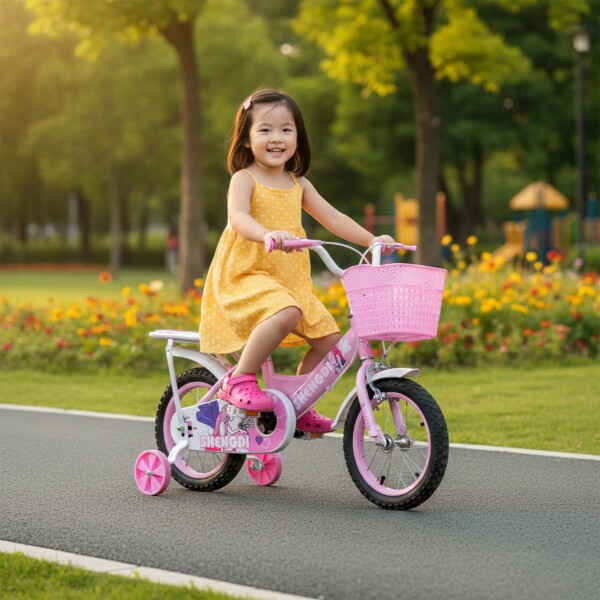 Bicicleta infantil Shengdi Rod 12 Canasto Parrilla Rueditas Color Rosa Claro