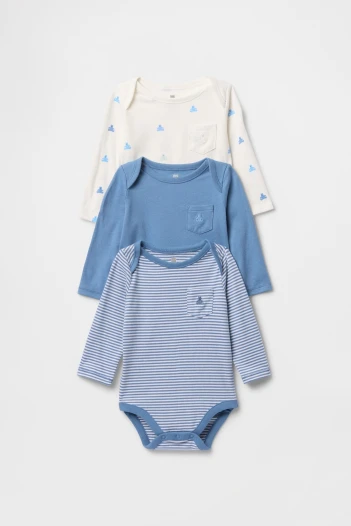Bodies Pack X3 Manga Larga Bebe Soft Cornflower
