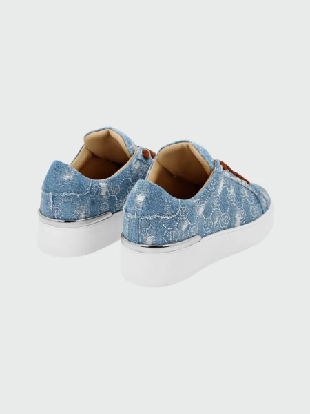 PHILIPP PLEIN - zapatillas denim monograma con strass Celeste