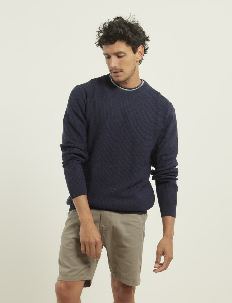 Sweater Punto Fino Harrington Label Azul Oscuro