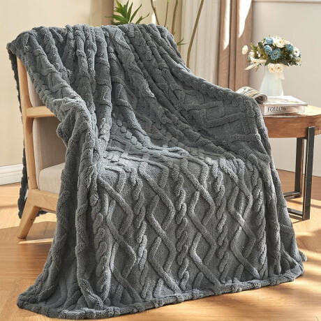 Manta Frazada Polar 2 Plazas Rombos Suave Cálida Cama o Sofá Gris Oscuro