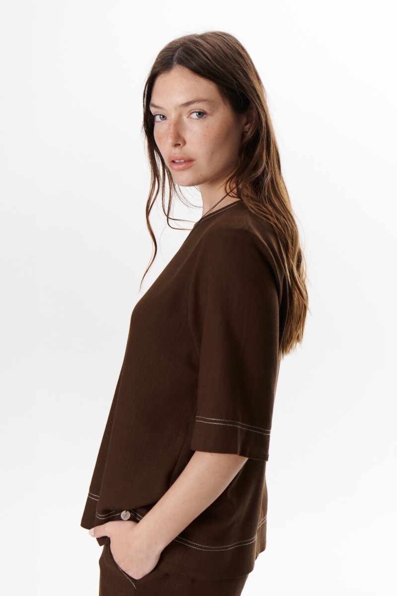 BLUSA LINO EVA MARRON