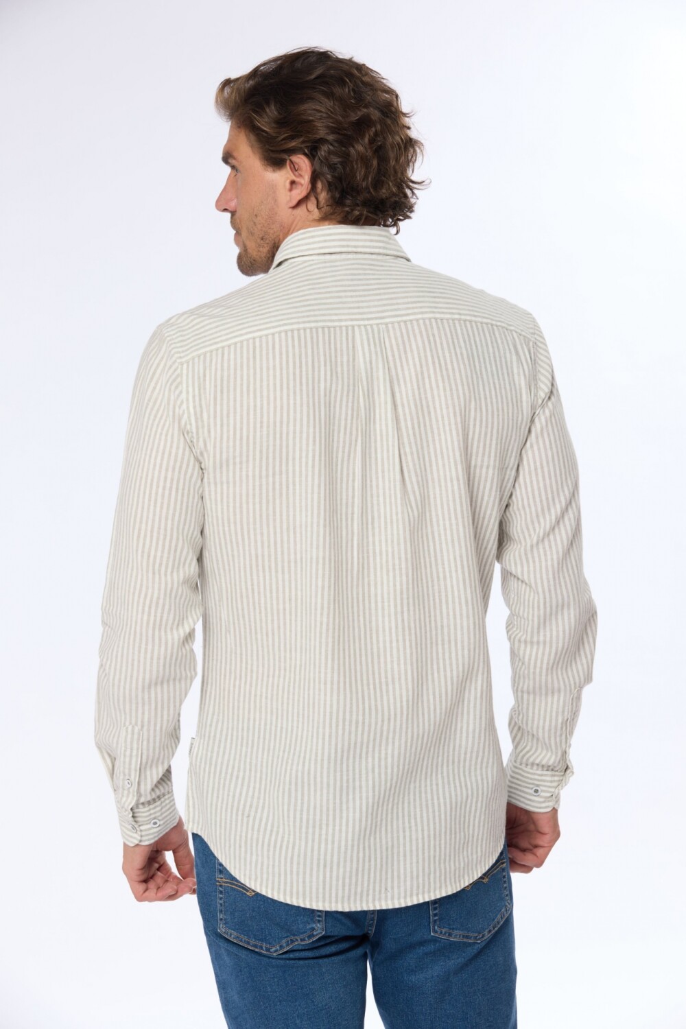 CAMISA DE LINO RAYADA Verde