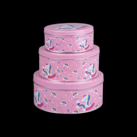 Set x3 latas redondas Unicornio fondo rosado Sc