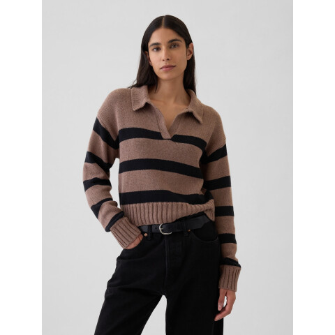 COTTON SHRUNKEN COLLAR PO BROWN STRIPE